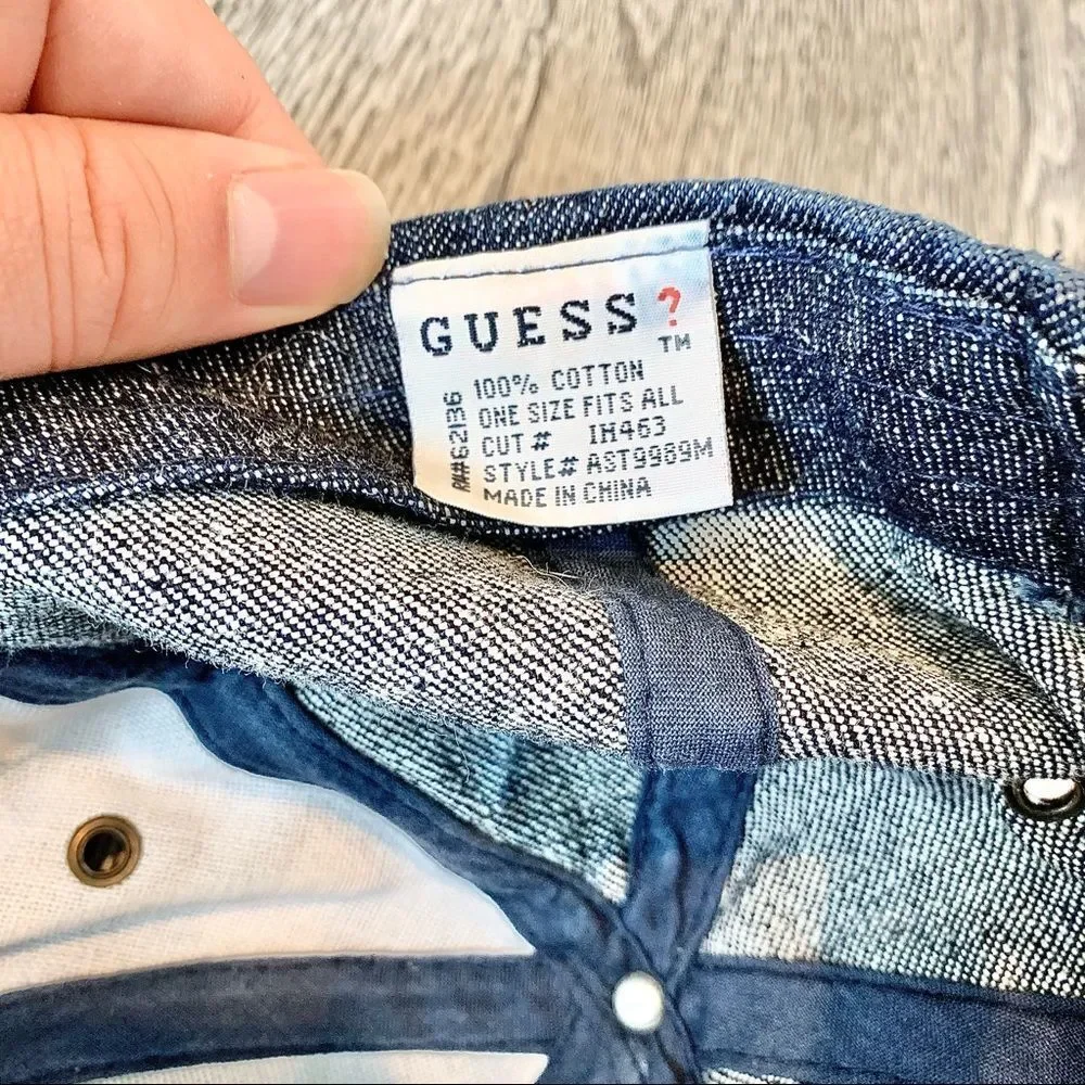 GUESS Vintage 90s Jeans Blue Denim 100% Cotton Cap Hat Adjustable Adult.